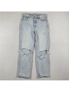 Abercrombie & Fitch Dad High Rise Jeans Womens 27/4 Short Light Wash Distress